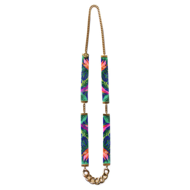Tropic Exotic Floral Jungle Print Beaded Necklace