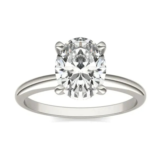 2.00 CTW AGI Certified  Oval Lab Grown Diamond Solitaire Engagement Ring in 14K White Gold (G-Vs)