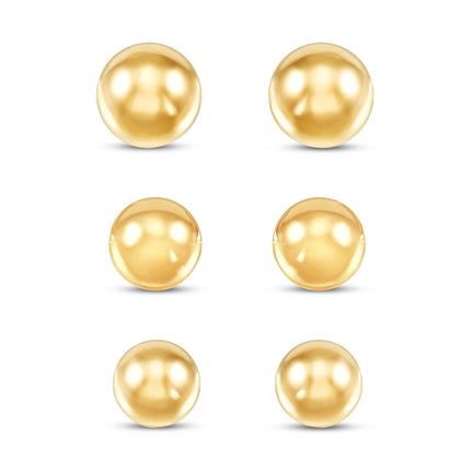 14K Yellow Gold Ball Stud Earrings Set – 3 Sizes (4mm, 5mm, 6mm) With Friction Backs
