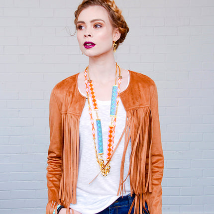 Rio Long Beaded Necklace - Coral, Pink and Turquoise