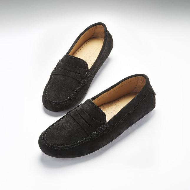 Women's Penny Driving Loafers, Black Suede