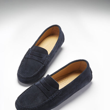 Women's Penny Driving Loafers, Navy Blue Suede