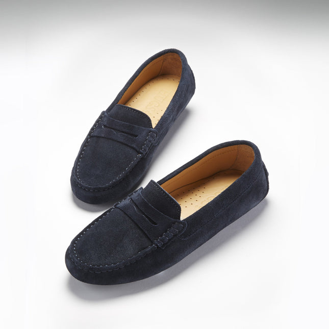 Women's Penny Driving Loafers, Navy Blue Suede