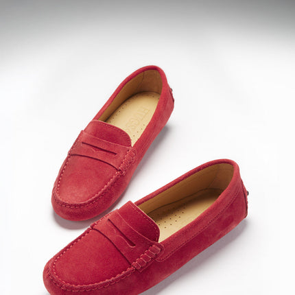 Women's Penny Driving Loafers, Red Suede