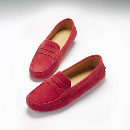 Women's Penny Driving Loafers, Red Suede