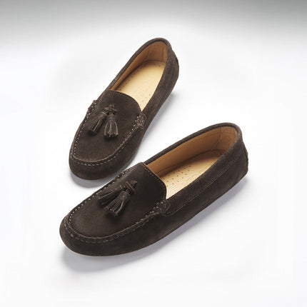 Women's Tasselled Driving Loafers, Brown Suede