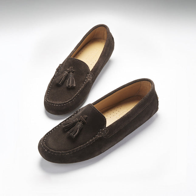 Women's Tasselled Driving Loafers, Brown Suede