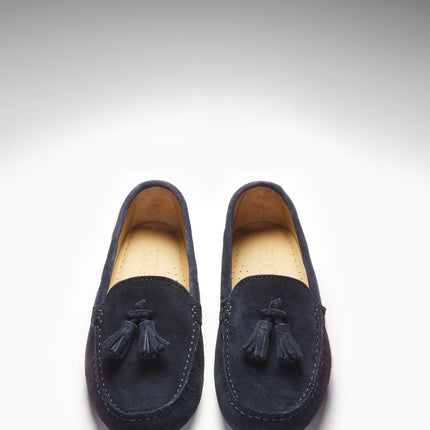 Women's Tasselled Driving Loafers, Navy Blue Suede
