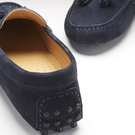 Women's Tasselled Driving Loafers, Navy Blue Suede