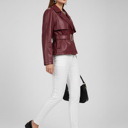 Women's Collared Zip Jacket BURGUNDY - RED HOOK: New Collection COUTURE in BROOKLYN - BYMANYC ® New York