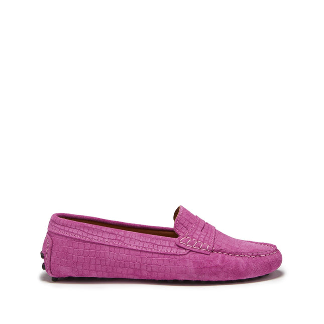 Women's Penny Driving Loafers, Pink Embossed Suede