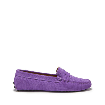 Women's Penny Driving Loafers, Purple Embossed Suede