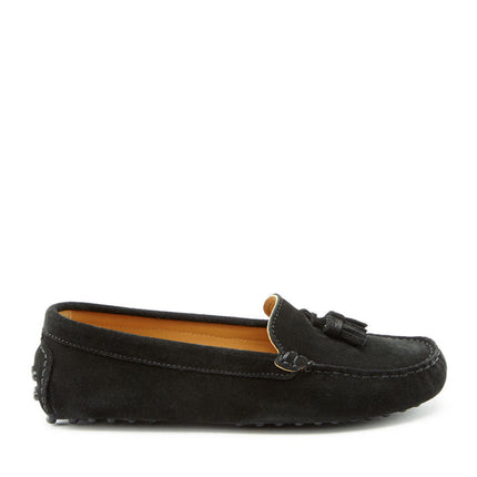 Women's Tasselled Driving Loafers, Black Suede
