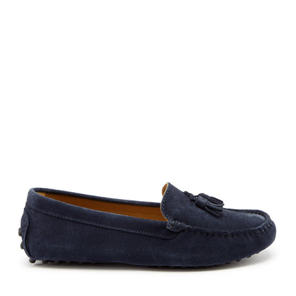 Women's Tasselled Driving Loafers, Navy Blue Suede