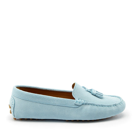 Women's Tasselled Driving Loafers, Sky Blue Suede