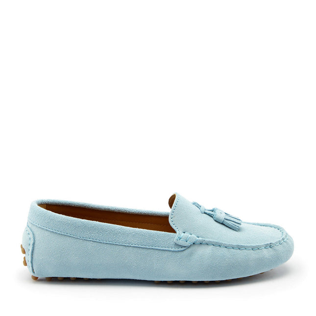 Women's Tasselled Driving Loafers, Sky Blue Suede