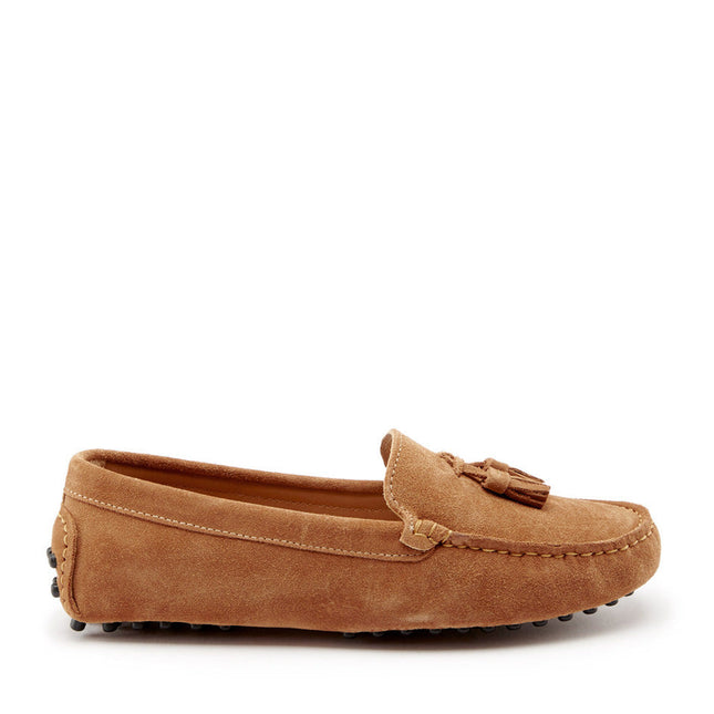 Women's Tasselled Driving Loafers, Tobacco Suede