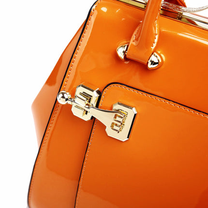 Brangio Italy Luxury Glossy Patent Leatherl Metallic Satchel Bag