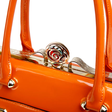 Brangio Italy Luxury Glossy Patent Leatherl Metallic Satchel Bag