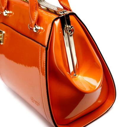 Brangio Italy Luxury Glossy Patent Leatherl Metallic Satchel Bag