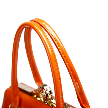 Brangio Italy Luxury Glossy Patent Leatherl Metallic Satchel Bag