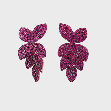 Petal Cascading Flower Earrings Rosegold Ruby Cz