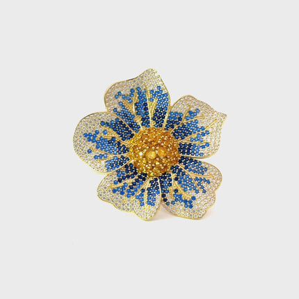 Pansy Flower Blue Ring Gold