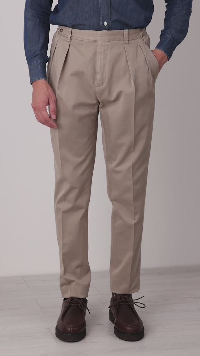 Autumn Winter Beige Cotton Trousers