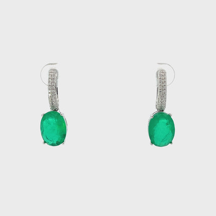 Alexandra Oval Drop Earrings Silver Colombian Emerald