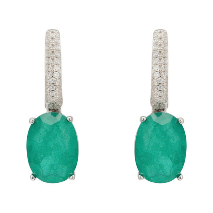 Alexandra Oval Drop Earrings Silver Colombian Emerald