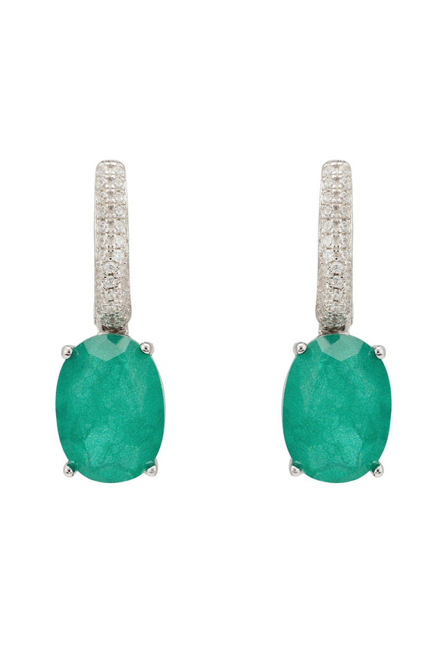 Alexandra Oval Drop Earrings Silver Colombian Emerald