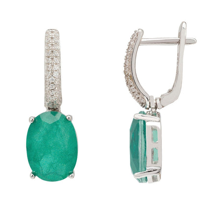 Alexandra Oval Drop Earrings Silver Colombian Emerald