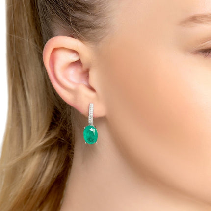 Alexandra Oval Drop Earrings Silver Colombian Emerald