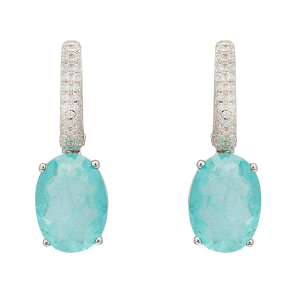 Alexandra Oval Drop Earrings Silver Paraiba Tourmaline