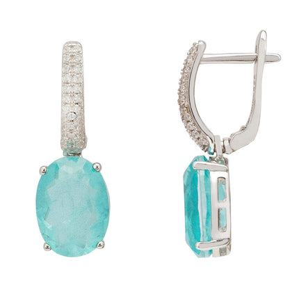 Alexandra Oval Drop Earrings Silver Paraiba Tourmaline
