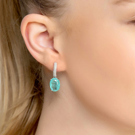 Alexandra Oval Drop Earrings Silver Paraiba Tourmaline