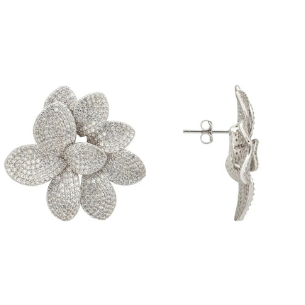 Amaryllis Flower Large Stud Earrings Silver