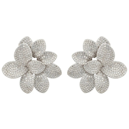 Amaryllis Flower Large Stud Earrings Silver