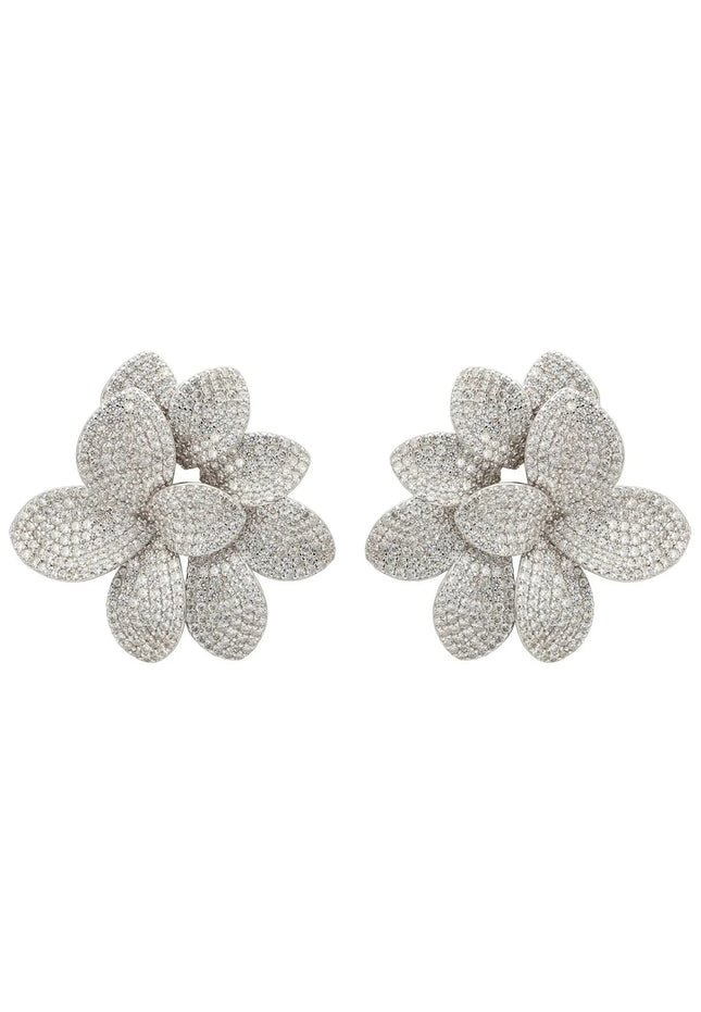 Amaryllis Flower Large Stud Earrings Silver