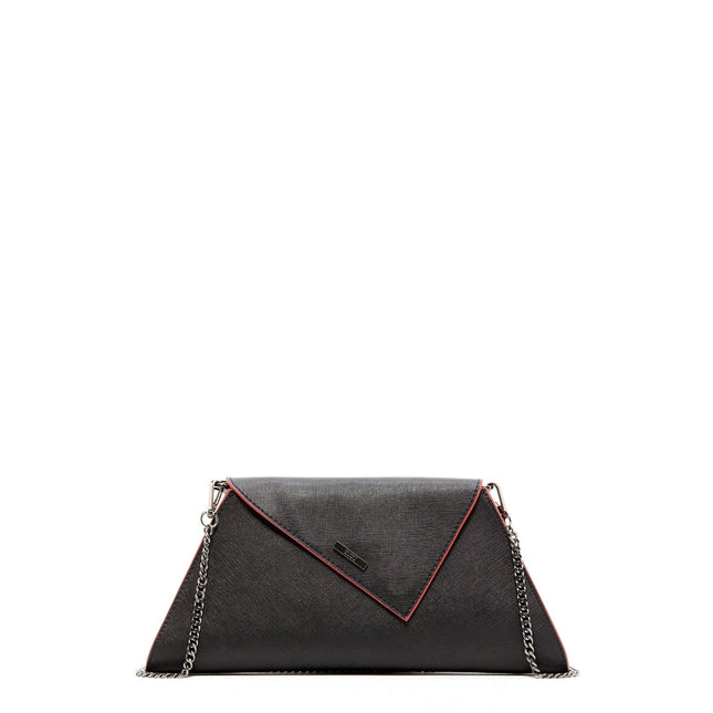 Black Leather Clutch Bag Unique Evening Purse Women's Handbag