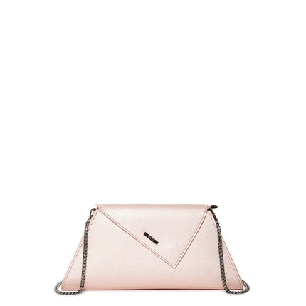 Angelica Leather Rose Gold Metallic Clutch Bag