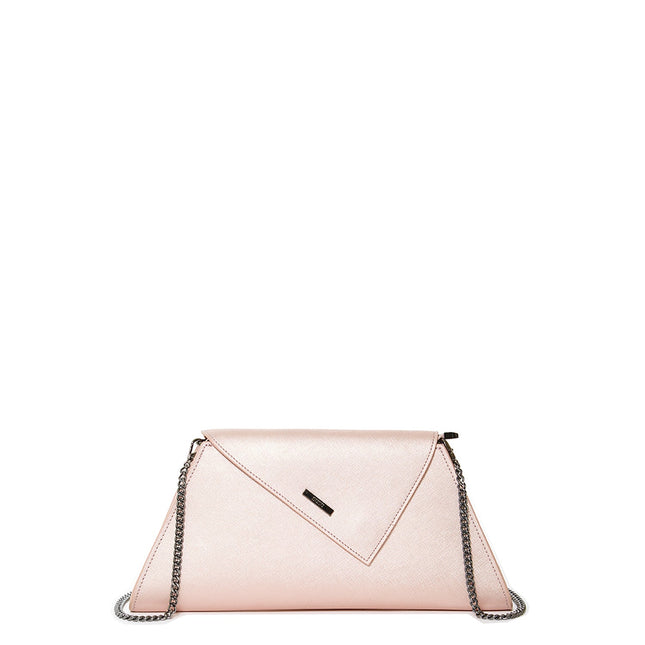 Angelica Leather Rose Gold Metallic Clutch Bag