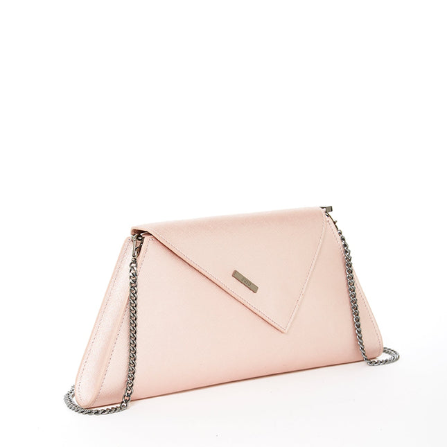 Angelica Leather Rose Gold Metallic Clutch Bag