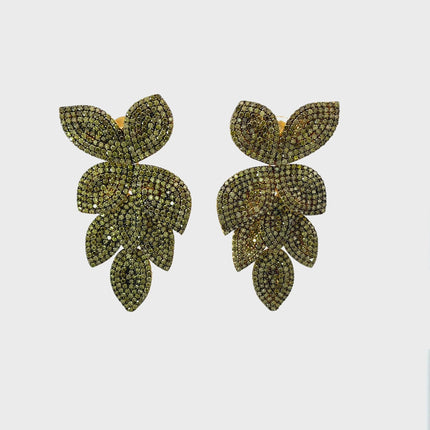 Petal Cascading Flower Earrings Gold Peridot Cz