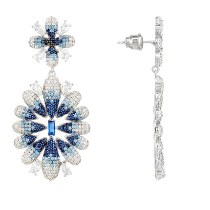 Babylon Ice Blue Gradient Flower Drop Earrings Silver