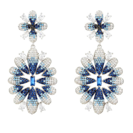 Babylon Ice Blue Gradient Flower Drop Earrings Silver