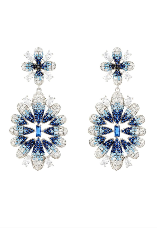 Babylon Ice Blue Gradient Flower Drop Earrings Silver