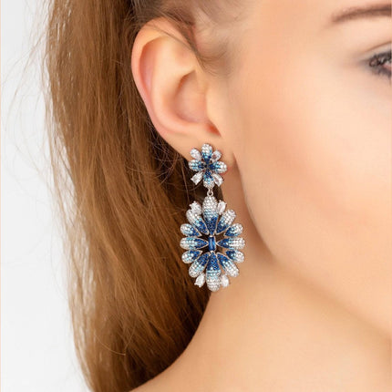 Babylon Ice Blue Gradient Flower Drop Earrings Silver