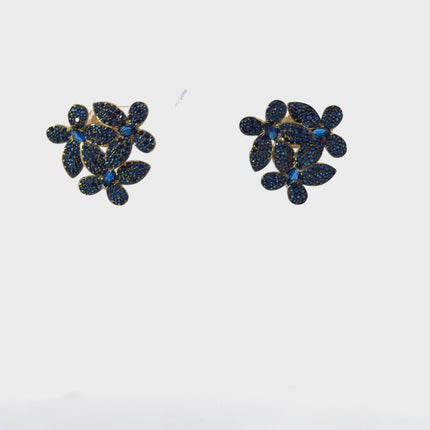 Flowers Large Stud Earrings Sapphire Blue Gold