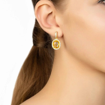 Beatrice Oval Gemstone Drop Earrings Gold Citrine Hydro